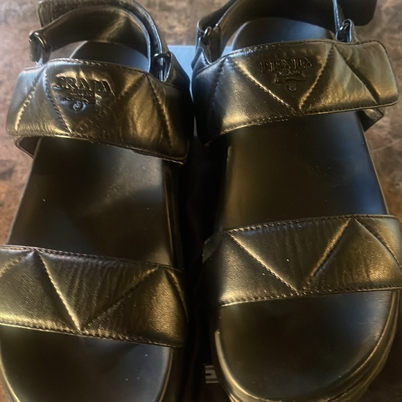 Prada sandal/ angle strap. Thick sole stretchy ankle strap. Sz 9.5 Napa sandal - Picture 2 of 9